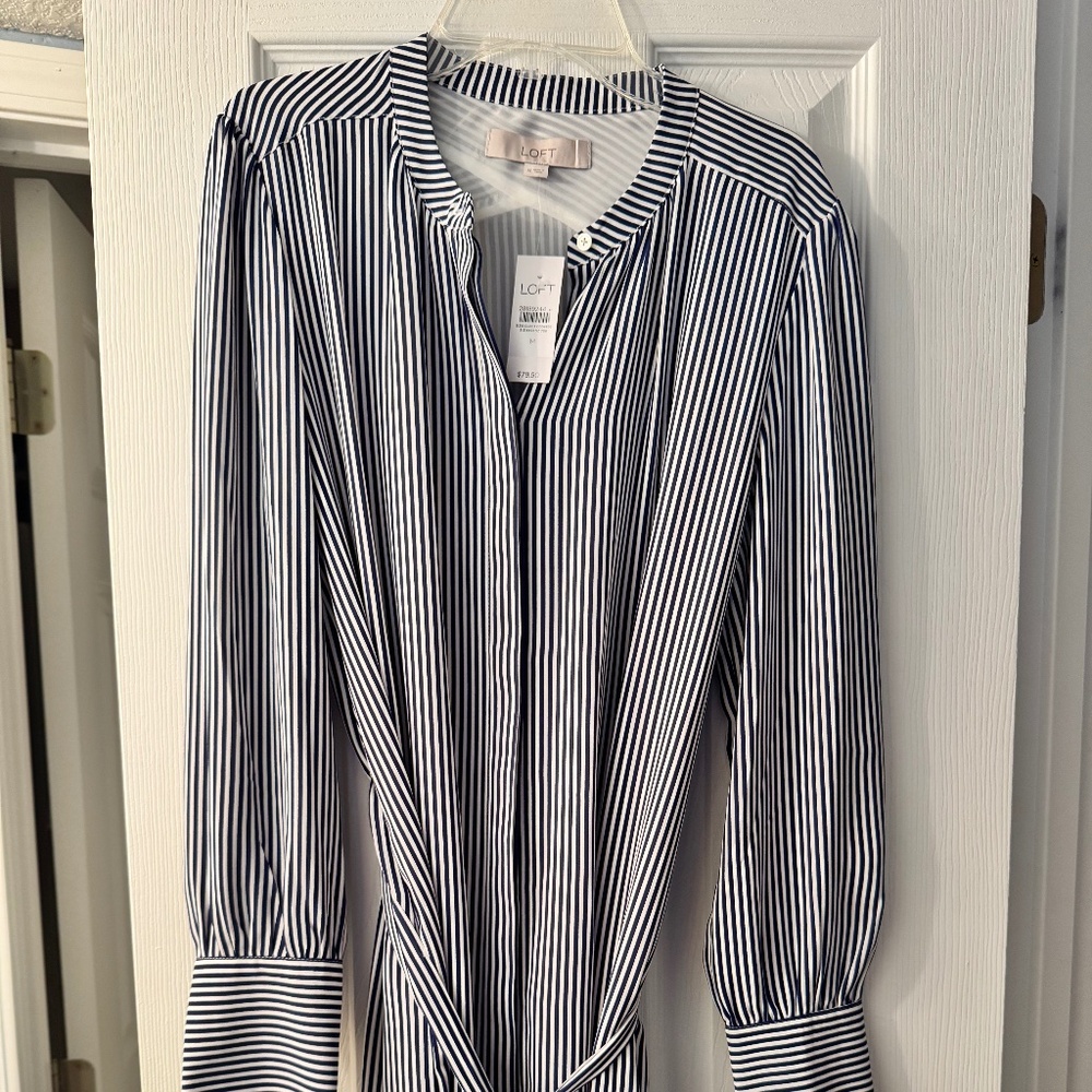Navy and White Striped Long Sleeve Dress-NWT